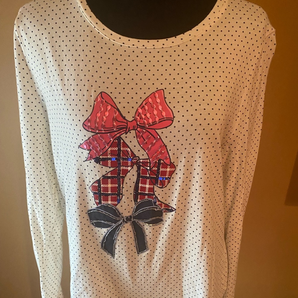 Women’s Talbots White Polka Dot 3 Bow Top